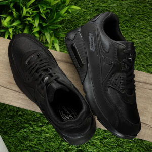 a pair of black sneakers
