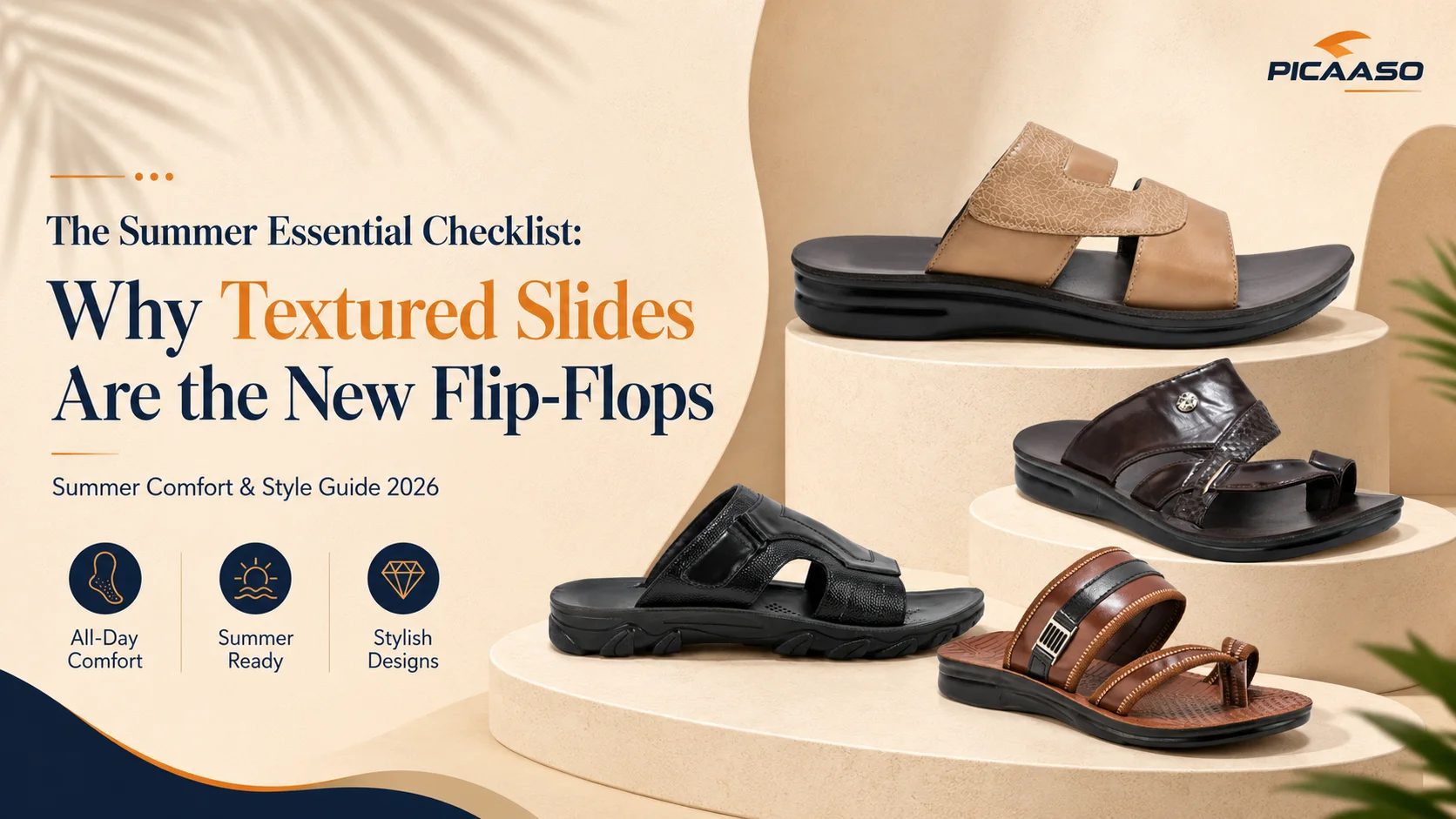 Textured slides replacing flip-flops as the new summer footwear trend by Picaaso Footwear
