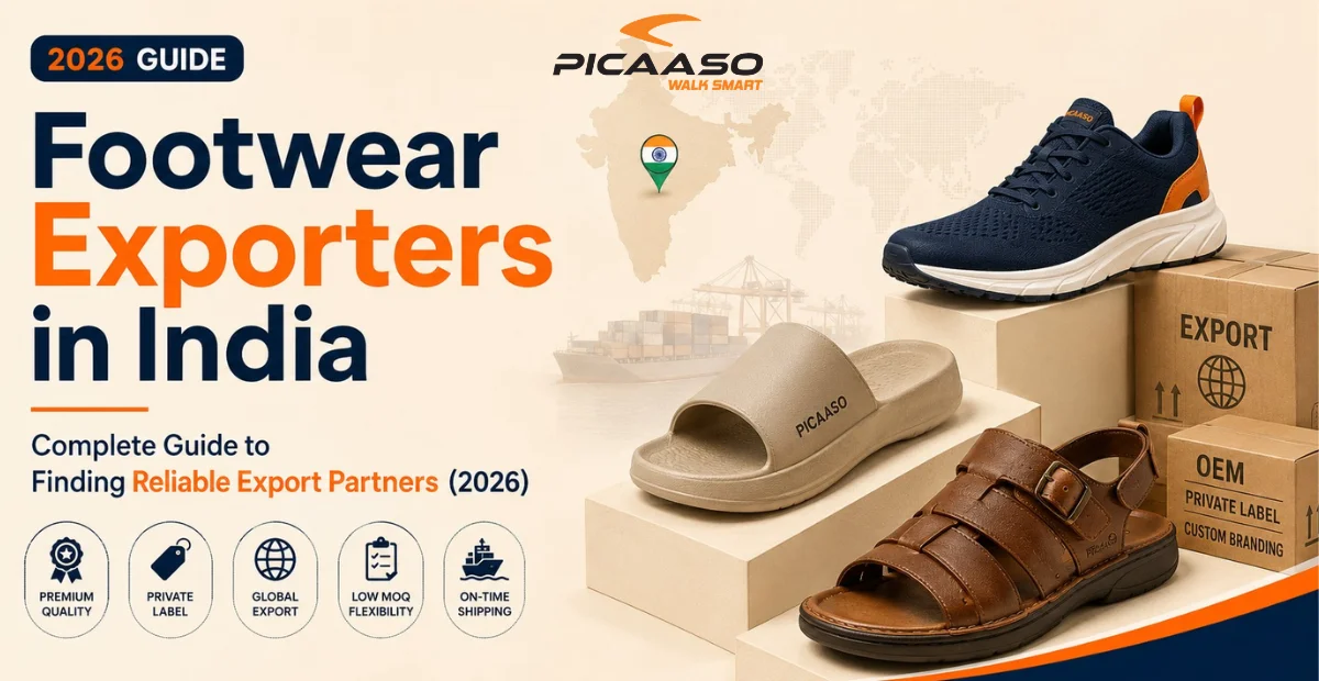 Footwear exporters in India offering sports shoes, sandals and slippers for global wholesale buyers